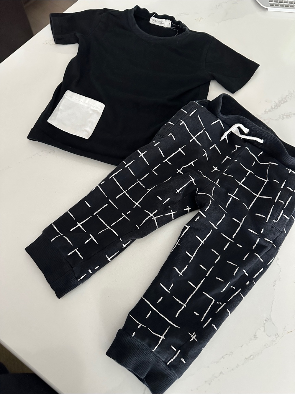 Miles black matching set 18 months short sleeve shirt and sweat pants